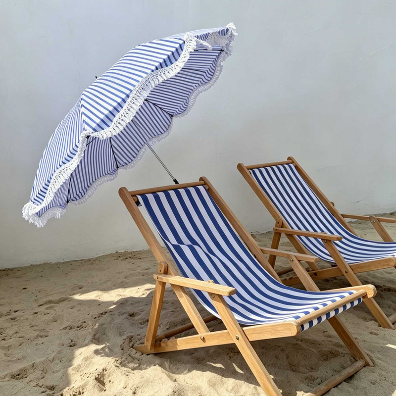 Factory Direct Sale Outdoor Sunshade Umbrella with Uv Protection, Chair Clamp Umbrella, Blue and White Striped with Tassels, Beach Umbrella Factory Direct Sale Outdoor Sunshade Umbrella with Uv Protection, Chair Clamp Umbrella, Blue and White Striped with Tassels, Beach Umbrella