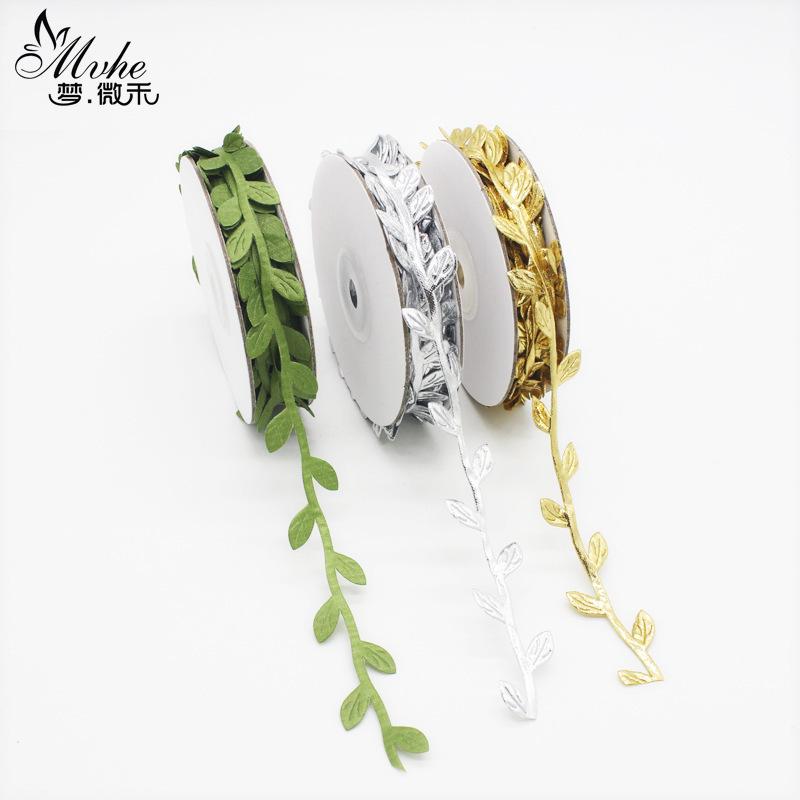 Ultrasonic Artificial Gold and Silver Leaves Colorful Willow Leaf Lighting Accessories Decorative Fabric Small Cloth Leaves 10m Roll