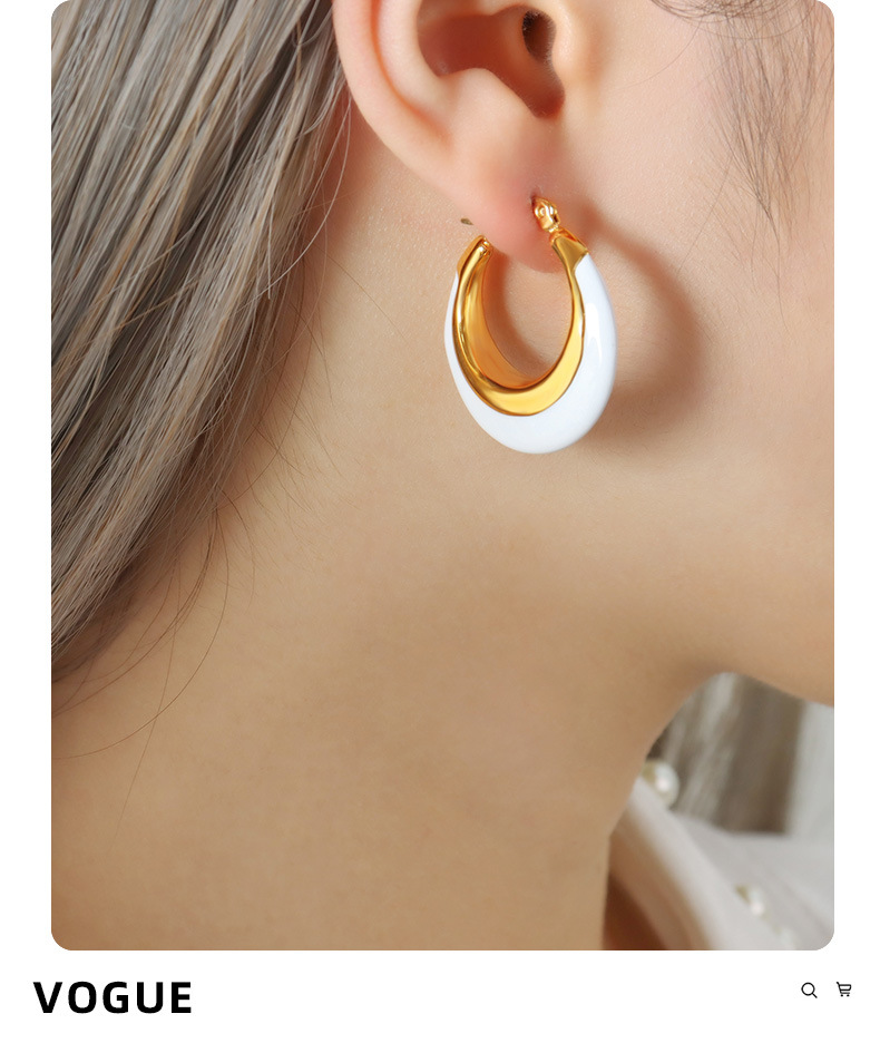 1 Paire Élégant Dame Forme En U Émail Acier Au Titane Des Boucles D'oreilles display picture 3