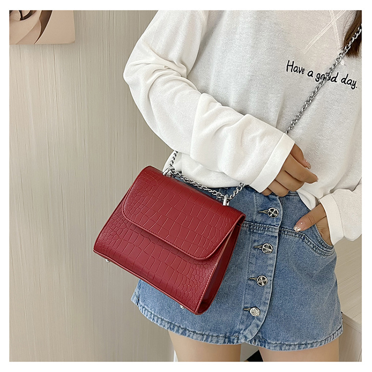 Women's Fashion Classic Style Solid Color Soft Surface Chain Crocodile Square Magnetic Buckle Shoulder Bag Square Bag Pu Leather Shoulder Bags display picture 1