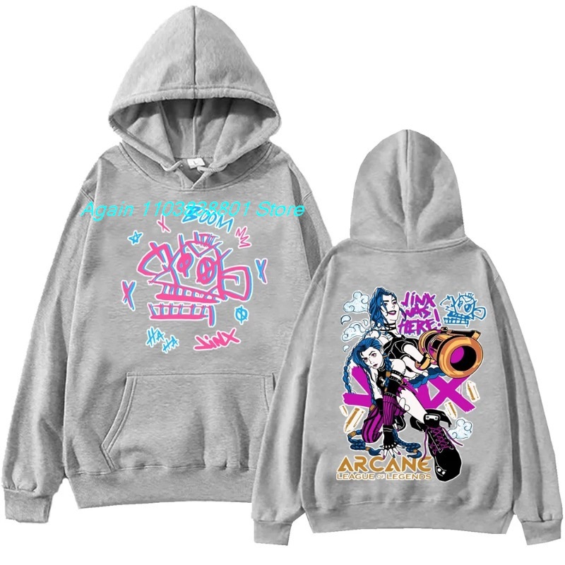 Arcane-Jinx Hot Anime Hoodie Harajuku Pullover Tops Man