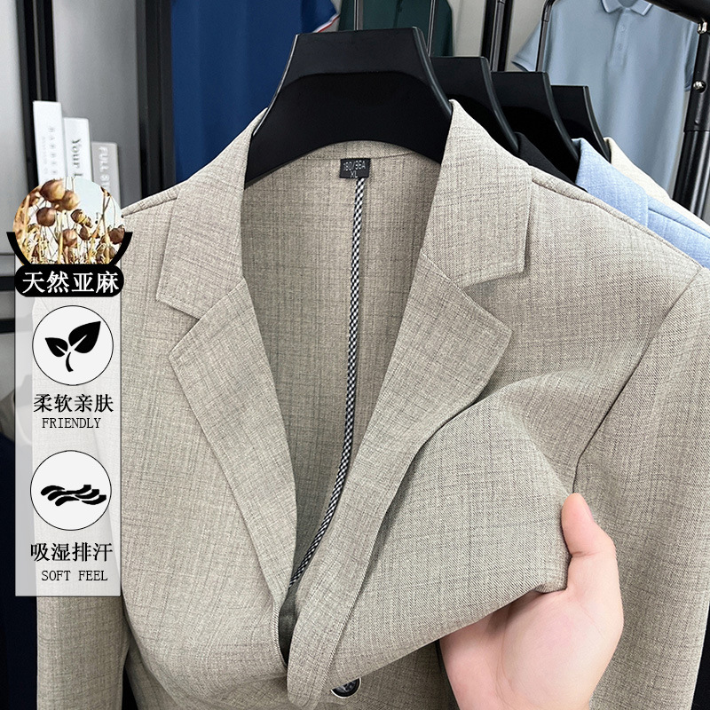 2025 New Korean Style Slim Linen Suit Men's Spring and Autumn Breathable Casual Suit Jacket Trendy
