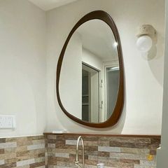レトロトイレ浴室鏡壁掛け中古風呂鏡不規則異形化粧鏡実木アメリカ式
