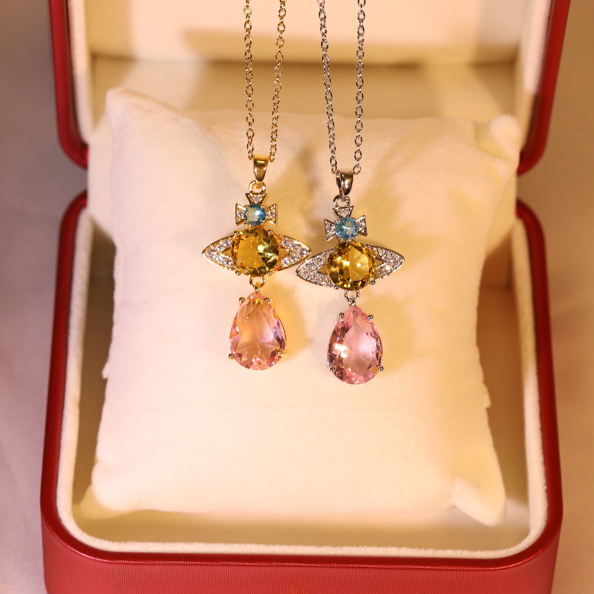 Fashion Water Droplets Titanium Steel Inlay Zircon Necklace