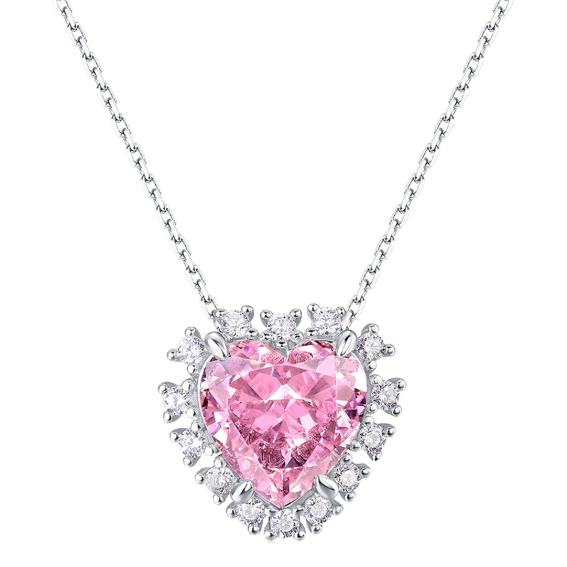 Wilsheng joyería de gama alta de color rosa en forma de corazón 10*10MM de alto carbono diamante colgante 925 Collar de plata fábrica de una sola pieza de entrega