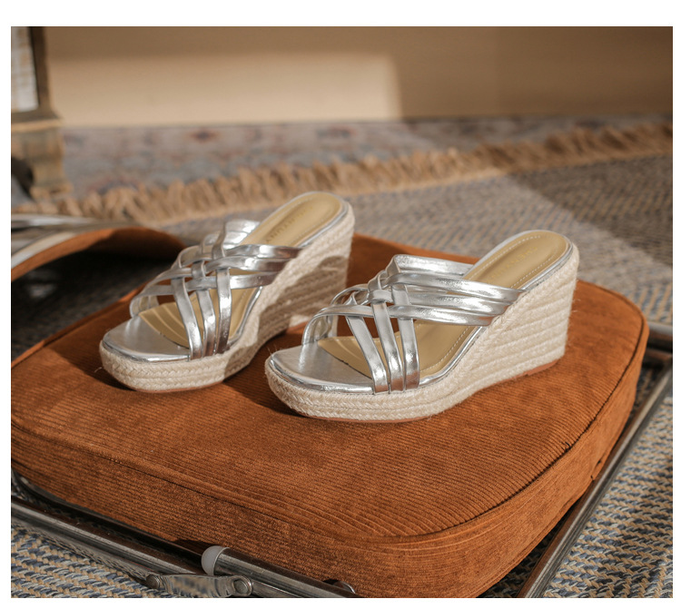 Sandal cao gót nữ hở mũi đế xuồng bện thừng gót 9 cm — màu trắng chi tiết 22