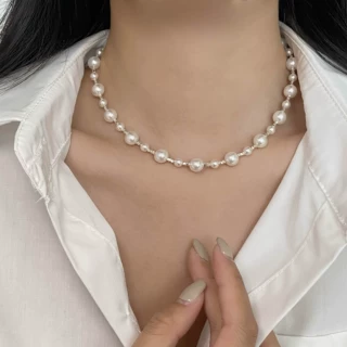 赛伊娜实拍施华洛正圆珍珠项链女轻奢百搭S925银锁骨链碎银子首饰
