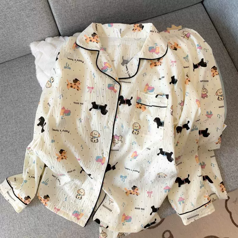 Кукольный комплект пижамы из хлопка с длинным рукавом для детей, 2 предмета (верх и штаны), милые принты, размеры M–2XL
