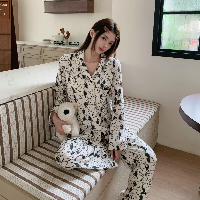 Sweet Girly Printed Cartoon Soft Double-Sided Velvet Pajamas for Women, Autumn and Winter Long-Sleeved Long-Pants Loungewear Set Sweet Girly Printed Cartoon Soft Double-Sided Velvet Pajamas for Women, Autumn and Winter Long-Sleeved Long-Pants Loungewear Set