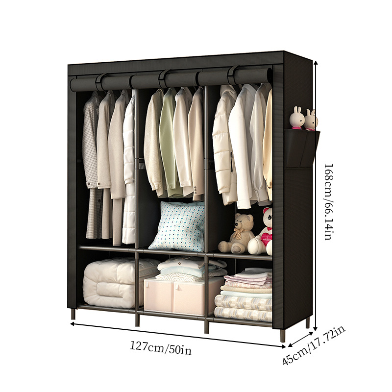 Armario transfronterizo de Amazon, dormitorio para el hogar, armario de tela de montaje simple, tubo de acero para alquiler, dormitorio de refuerzo engrosado