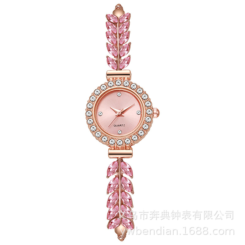 2025 nueva moda con hojas de diamantes, reloj redondo para mujer, esfera simple, ajuste libre, reloj de regalo transfronterizo exclusivo