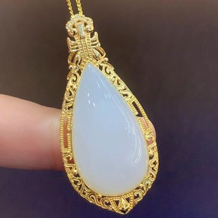 New Guochao Original Filament Seal Carved Sheet White Jade 18K Gold Thick Gold Jade Zhiyin Pipa Pendant