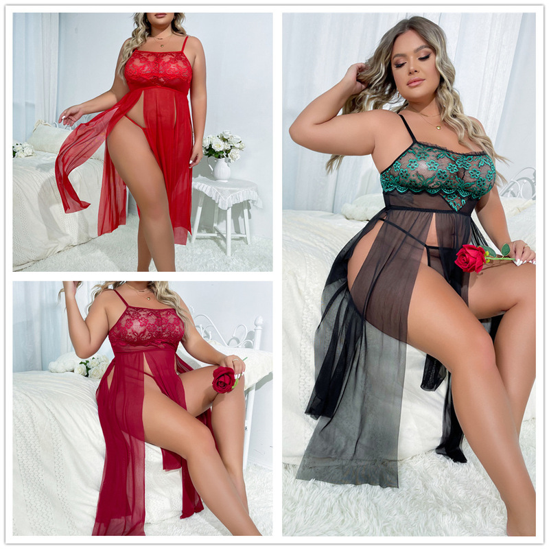 100kg Plus Size mm Fat Woman's Spring and Summer New Style Swing Collar Suspender Nightgown Women's Loose Multi-Slit Robe Style Blouse