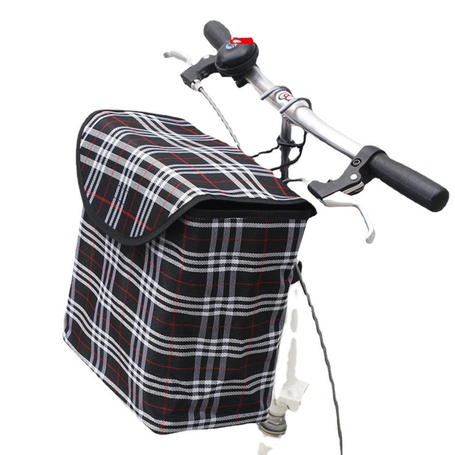 Bicycle Basket Mountain Bike Hanging Basket Car Basket Thickened Canvas with Cover Vegetable Basket Children's Car Cloth Lanzi Licheng Accessories