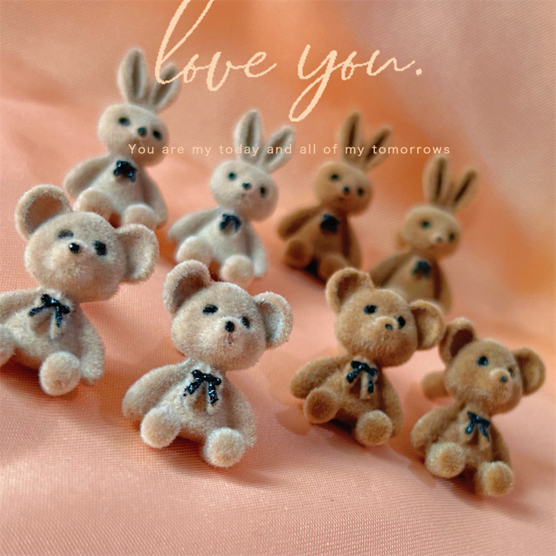 Pendientes de Conejo y Oso de Peluche de Estilo Coreano, Modernos y Lindos para Mujer, Pendientes de Peluche Tridimensionales de Dibujos Animados, Versátiles y Accesorios