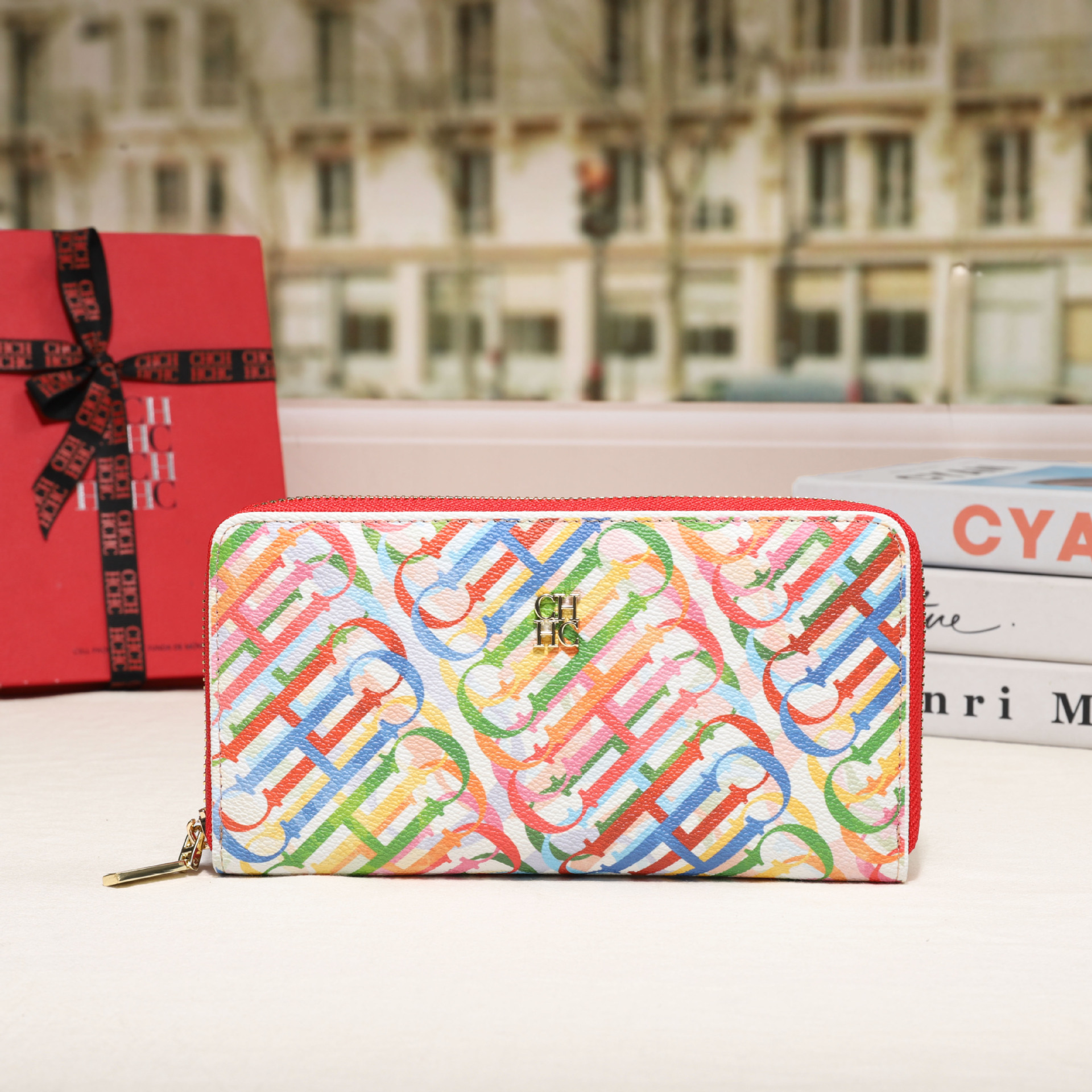 CHHC nuevo bolso 2025 moda femenina billetera con cremallera clásica textura real bolso largo unisex