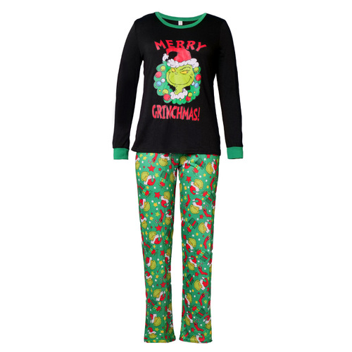 New Year Autumn/Winter Christmas Parent-Child Outfits, Full Family Cartoon Character Parent-Child Three or Four People Christmas Pajamas