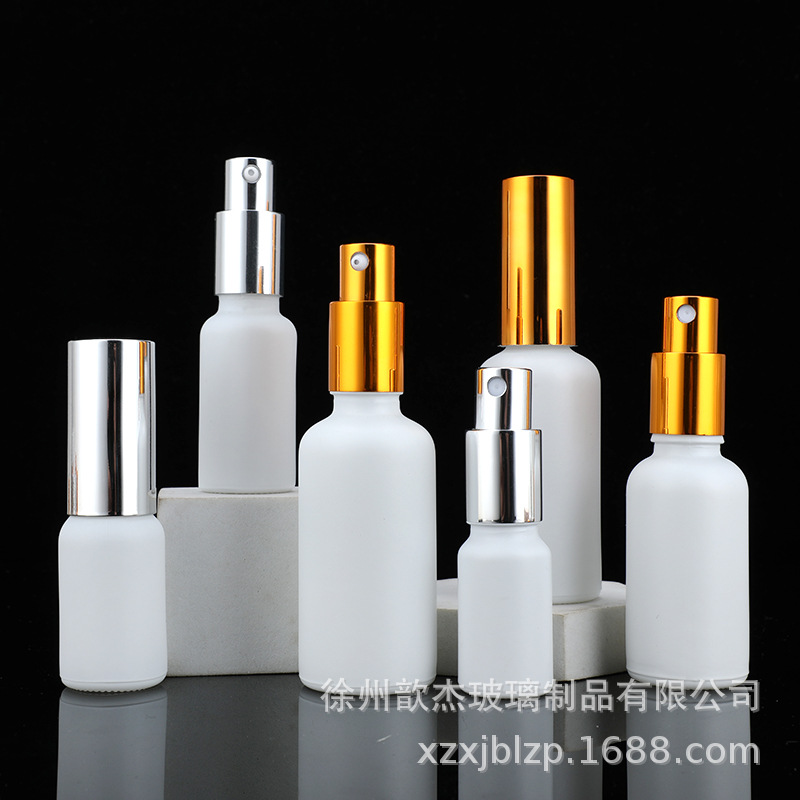 Botella de aceite esencial blanca helada blanca 10ml-100mL botella de la prensa botella de la botella del espray
