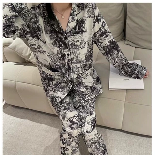 【黑色迷雾】百兽图情侣睡衣轻奢高级感春夏冰丝长袖家居服套装男
