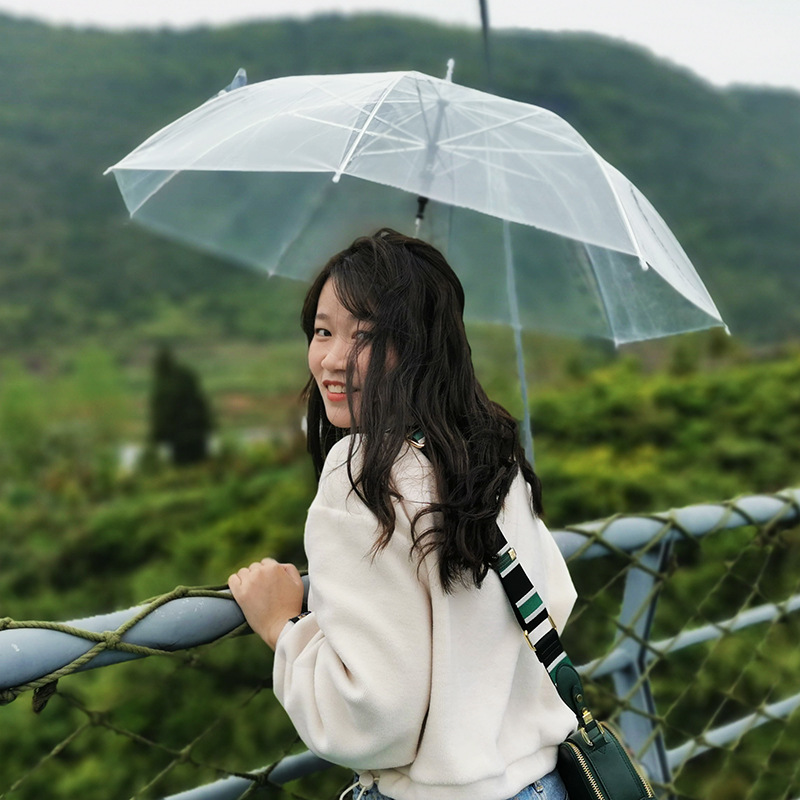 玻璃風透明傘女網紅ins風雨傘長柄傘文藝復古風小清新白色塑料傘
