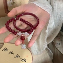 小红书复古风紫朱砂手链女款莲花手串醒狮串珠小众设计手镯新中式