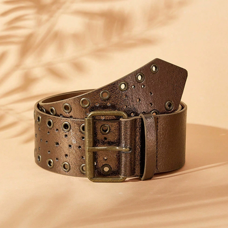 Wide Hollow Belt, Western denim style, Dark Brown, 5.8 cm × 105 cm