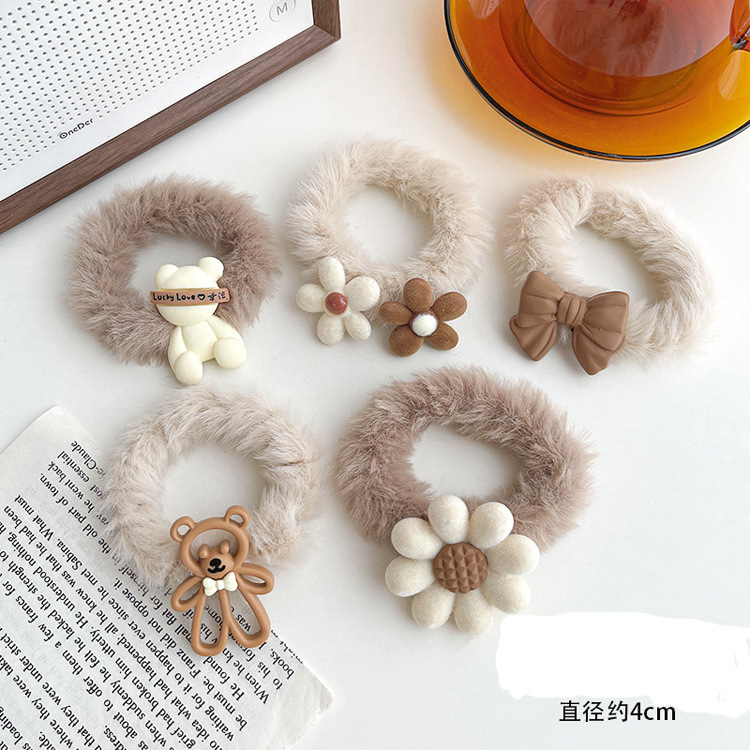 Otoño e Invierno nueva banda de pelo de peluche de dibujos animados leche marrón arco flor pelo cuerda traje Internet celebridad mismo estilo soporte generación pelo