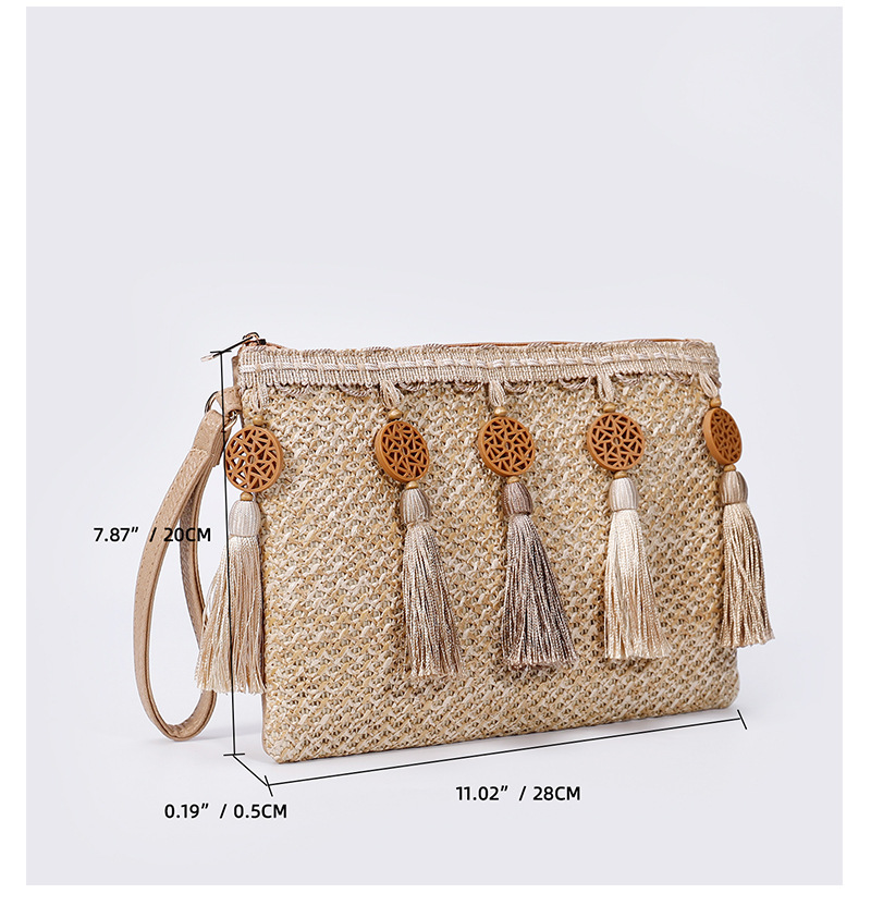 Khaki Straw Solid Color Square Clutch Evening Bag display picture 1