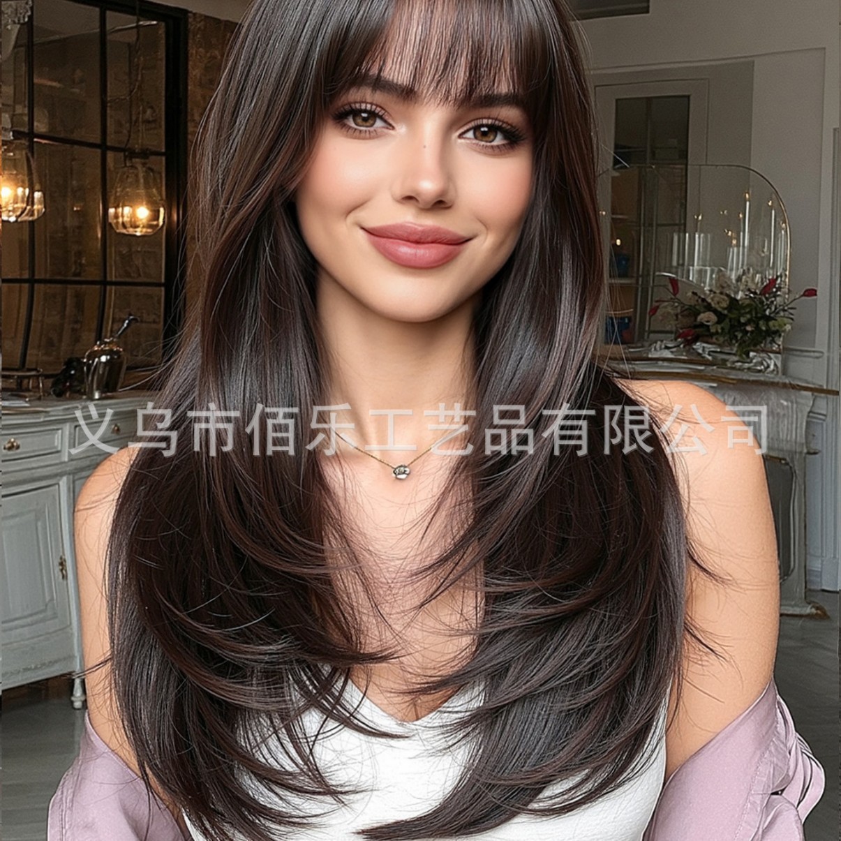 Negro marrón largo cabello recto pelucas de cabello para mujeres cubierta de capas sensoriales de cabello encontradas en stock al por mayor venta caliente pelucas image 6