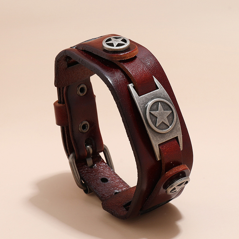 simple retro five-pointed star multi-layer leather bracelet