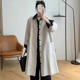 2025秋季新款中长款撞色翻领外套女文艺时尚小个子工装大口袋风衣