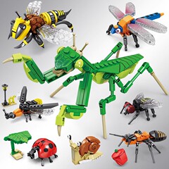 開智互換レゴ昆虫積み木少年の組み合わせ玩具知育カマキリ模型児童動物パズルプレゼント