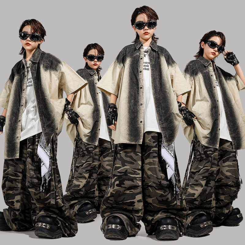 Children's Street Dance Performance Kidsren's Hiphop Performance Set Girls' Jazz Dance Clothing Boys' Retro Shirts Trendy Outfits