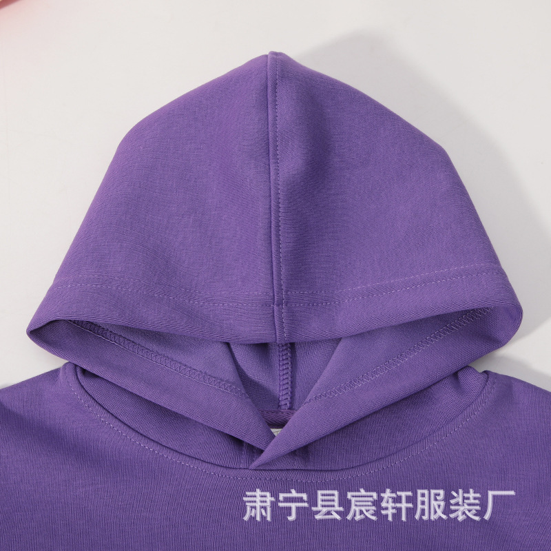 秋冬新款华棉外套儿童连帽卫衣纯色宽松落肩连帽衫班服团体服印花|undefined