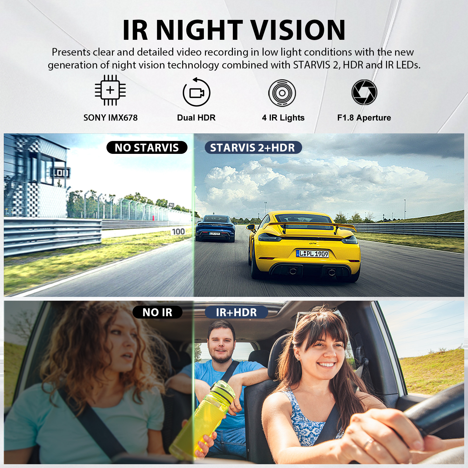 4K+1080P+1080P 3-Lens Dash Cam with Front, Rear, and Interior Cameras, Built-In Gps, High-Definition Night Vision