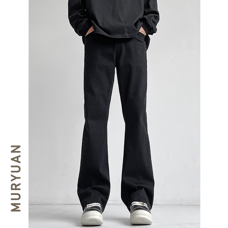 Mu Yuan Men's High Street Black Elastic High-rise Micro-lama Pants Men's Slim-fit Ruffian Handsome Vibe Style Slim Jeans