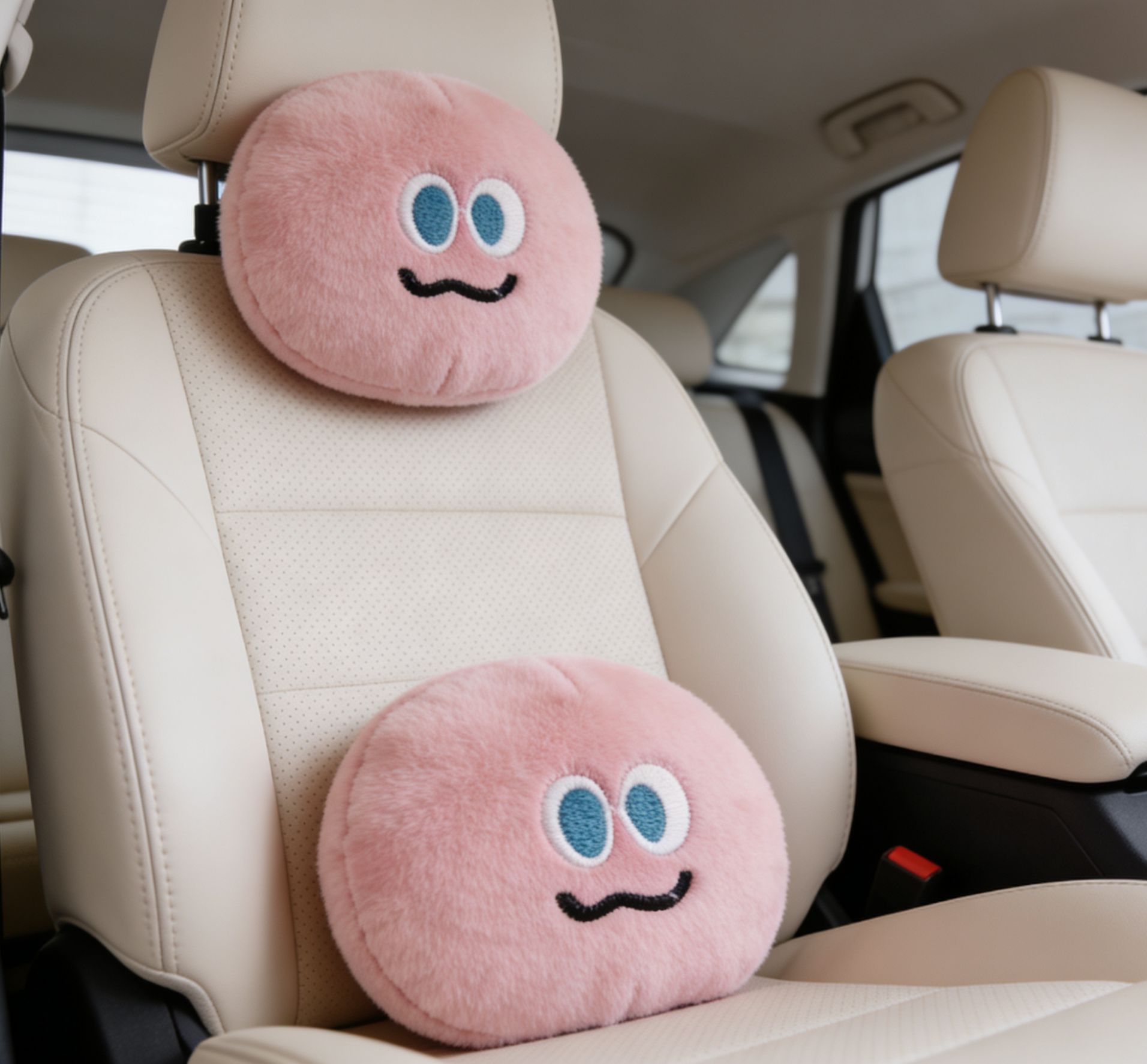 Pink Emoticon Pack, Cute Cartoon Car Headrest, Car Neck Pillow, In-Car Cushion, Pillow