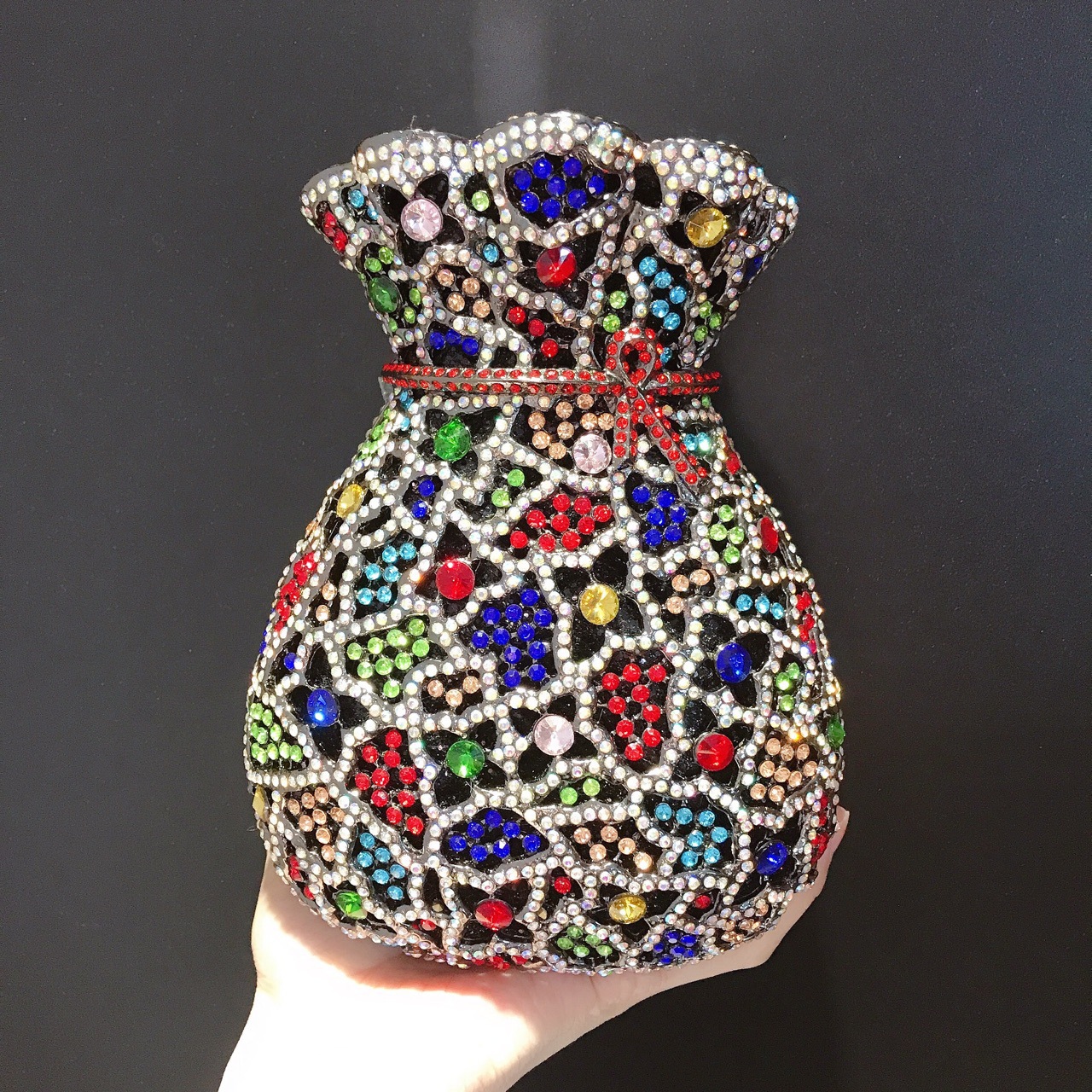 Túi clutch nữ đính kim cương thủ công họa tiết bình hoa phong cách châu Âu — màu xanh lá cây, màu đen, màu nâu vàng, màu vàng chi tiết 9