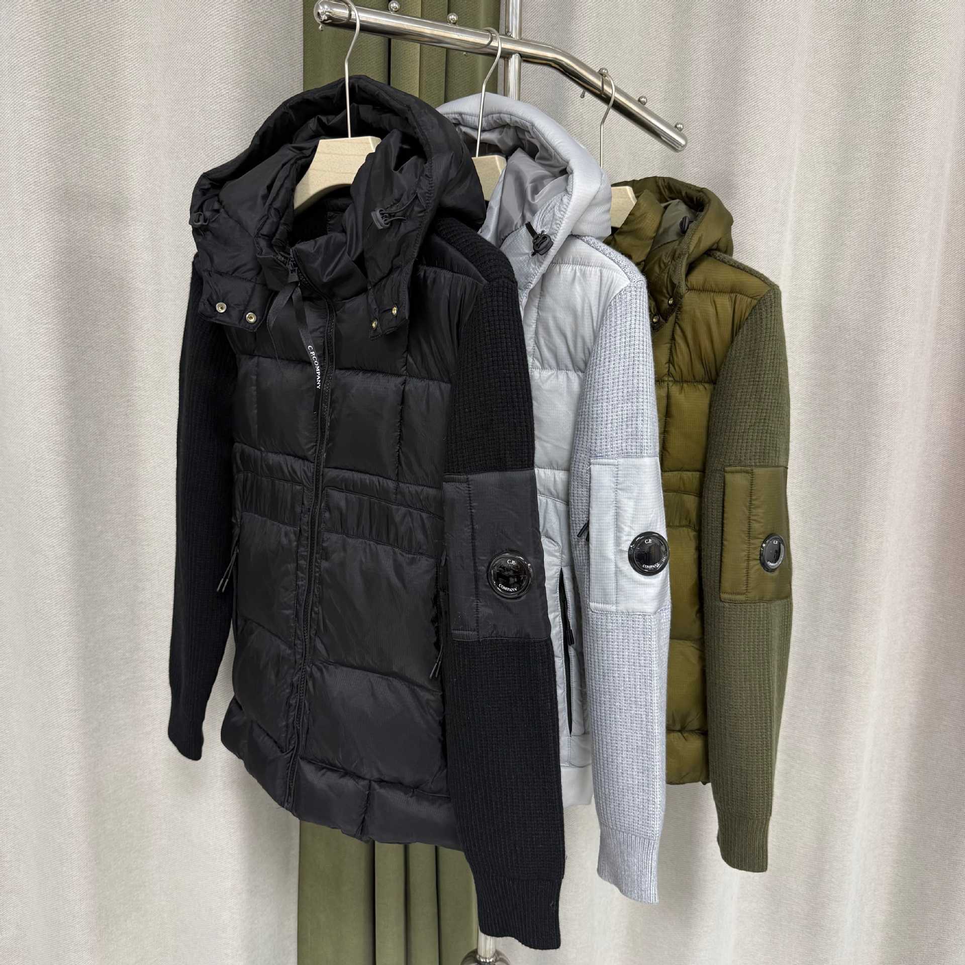 C.P Cross-border COMPANY Black Transparent Lens Sleeve Pocket Patchwork Knitted Hooded Quilted Coat Jacket Functional