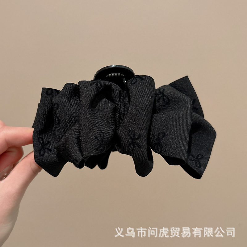 黑色缎面蝴蝶结抓夹女高级感2025新款后脑勺发夹气质头发夹子头饰|undefined