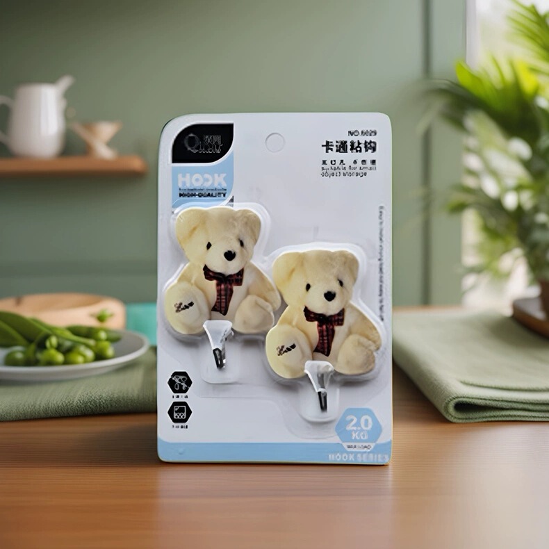 Clear Cartoon Adhesive Hooks with Strong Adhesive for Office and Home Use, No-Nail Sticky Hooks for Wall Hanging Storage