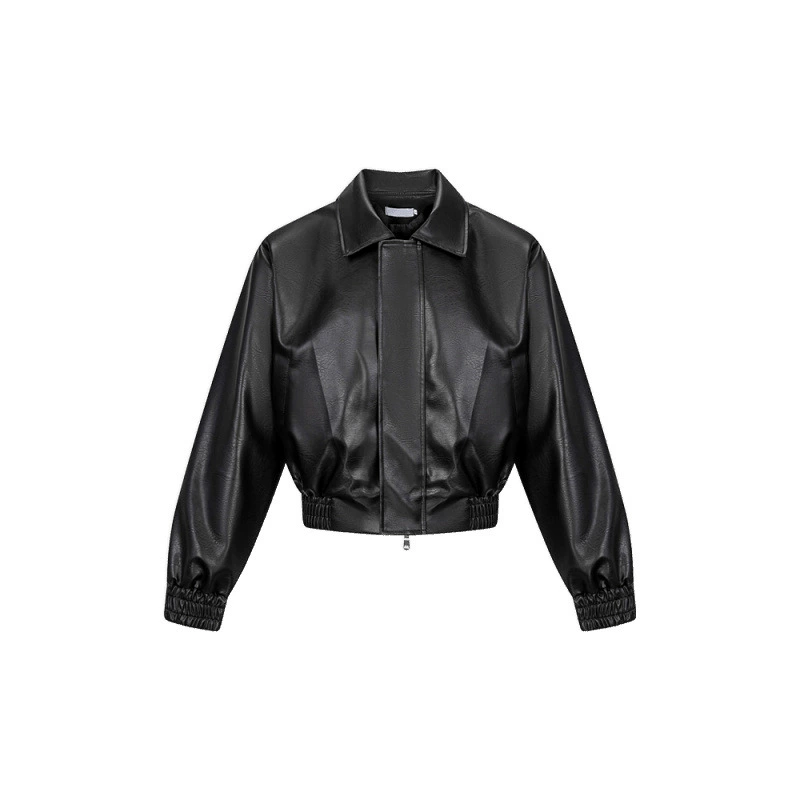Куртка-кубка из искусственной кожи (DM) TENACIOUS CLEANFIT — свободная короткая плечо, черная, свободный крой