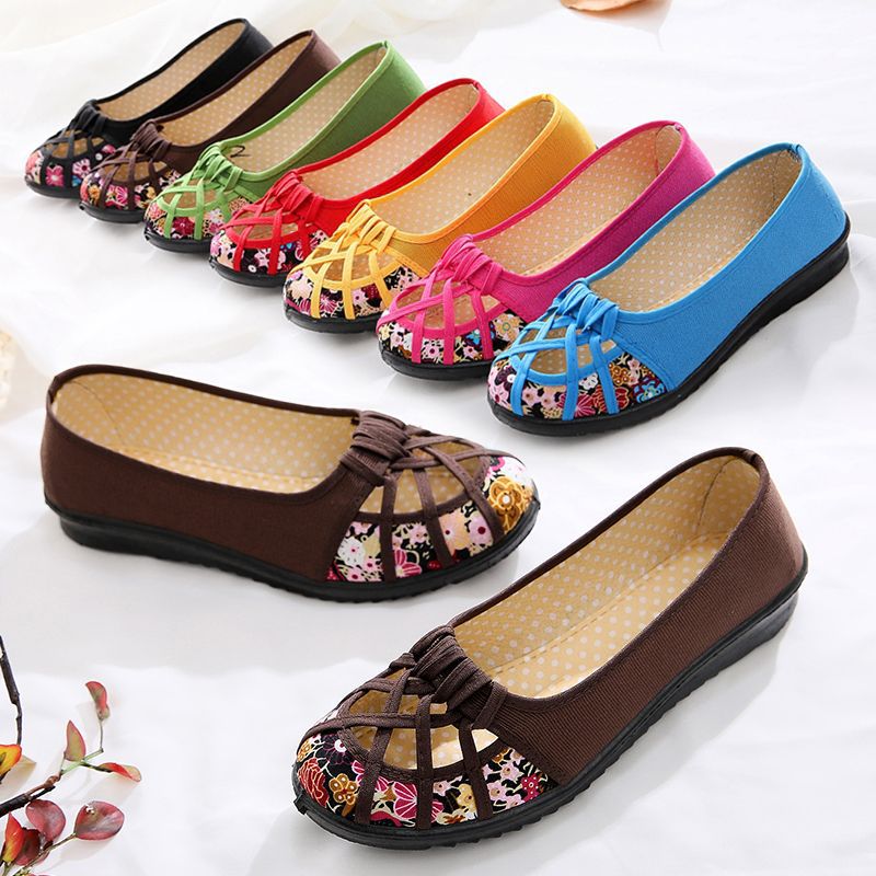 老北京布鞋女鞋春夏款女镂空款平底女鞋包女网鞋头透气妈妈凉鞋女