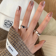 韩版S925银黑色爱心戒指女复古时尚鳞片不规则开口指环嘻哈食指戒