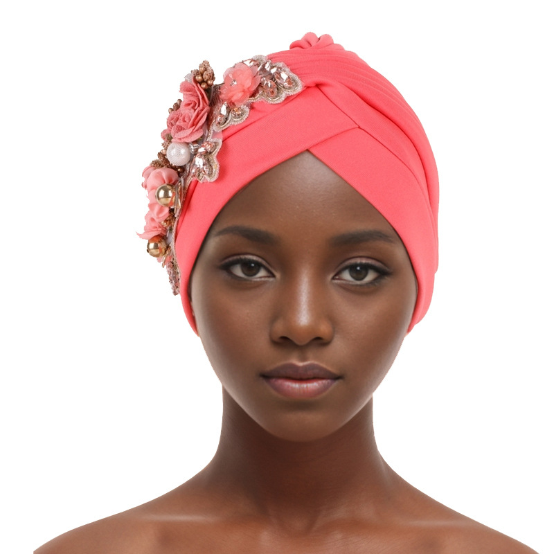 New style solid color watermelon hat with flower pattern Baotou hat African hat Muslim hat_voghion.com