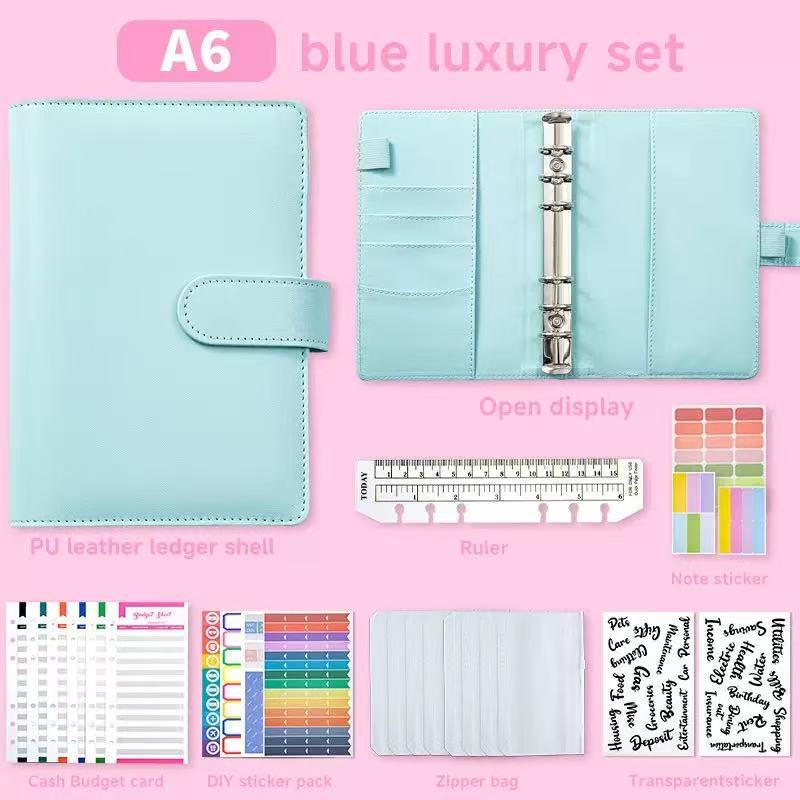 (럭셔리 선물팩 - 블루) 예산표 12개 + 지퍼백 8개 + 단어 스티커 2개 + 스티커 6개 + 자 1개