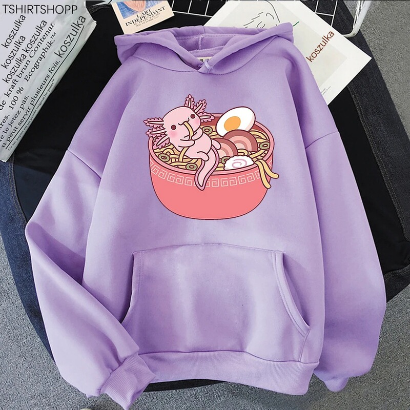 Cross-Border European-Style Axolotl Eating Ramen in a Bowl Sweatshirt, Kawaii Beauty Cute Aesthetic Sweatshirt, Unisex