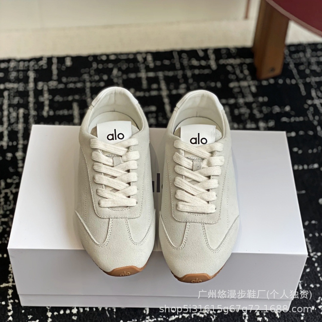 Alo cuero retrógrado zapatos de entrenamiento alemán para mujeres 2026 primavera y otoño nuevos zapatos casuales planos con cordones transpirables zapatos deportivos de pareja