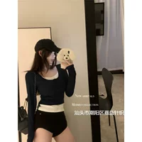 818 # человек ватный шерстистый осенний и зимний Spice Girl короткий тонкий топ с длинными рукавами