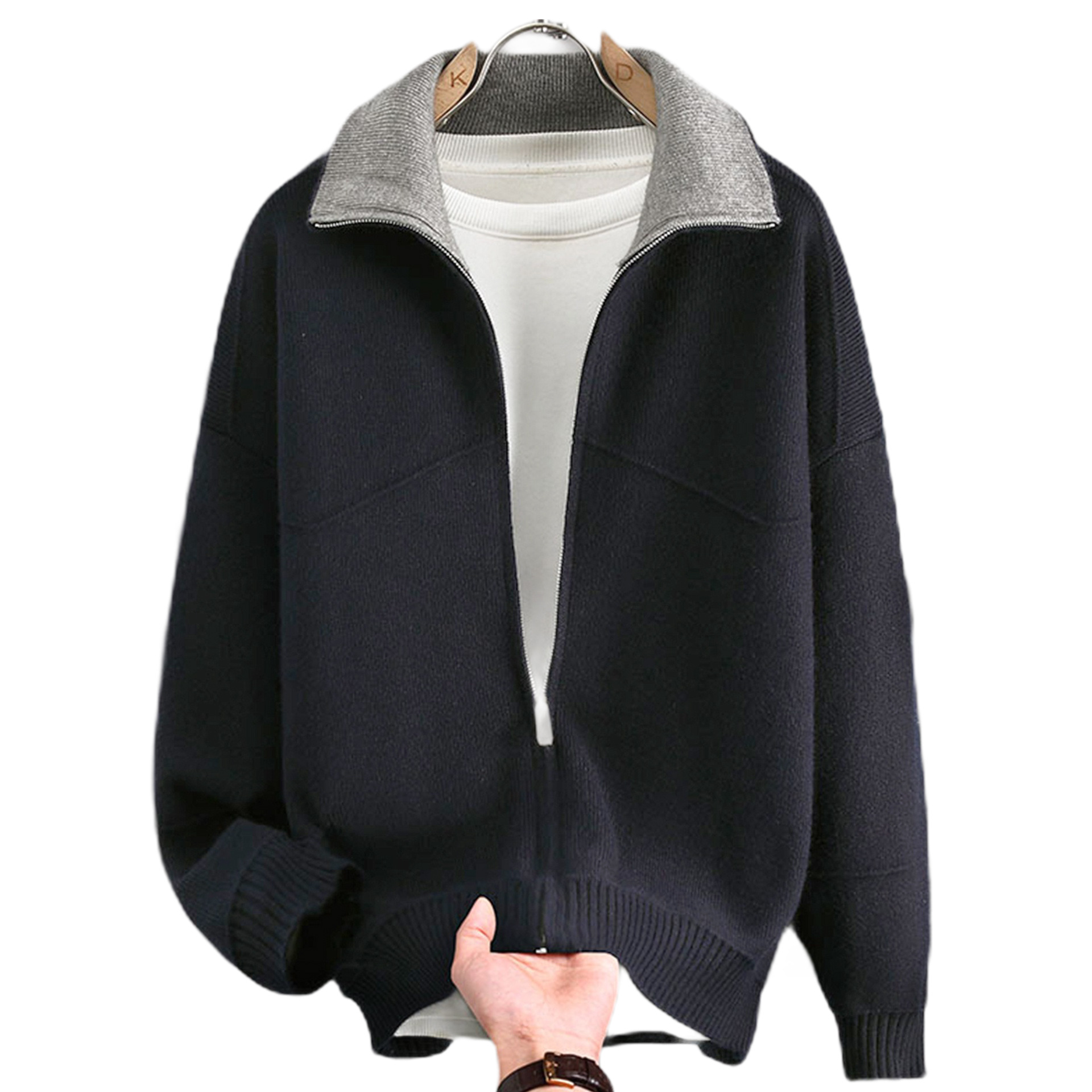 Explosiones transfronterizas europeas camisas de punto de tamaño grande suéter hombre polo camisa con la solapa cardigan chaqueta de negocios fábrica de tendencia mayorista